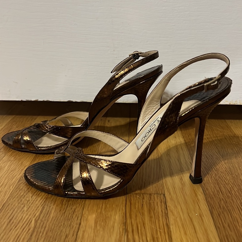 Jimmy Choo Metallic Bronze Embossed Python Leathe… - image 3